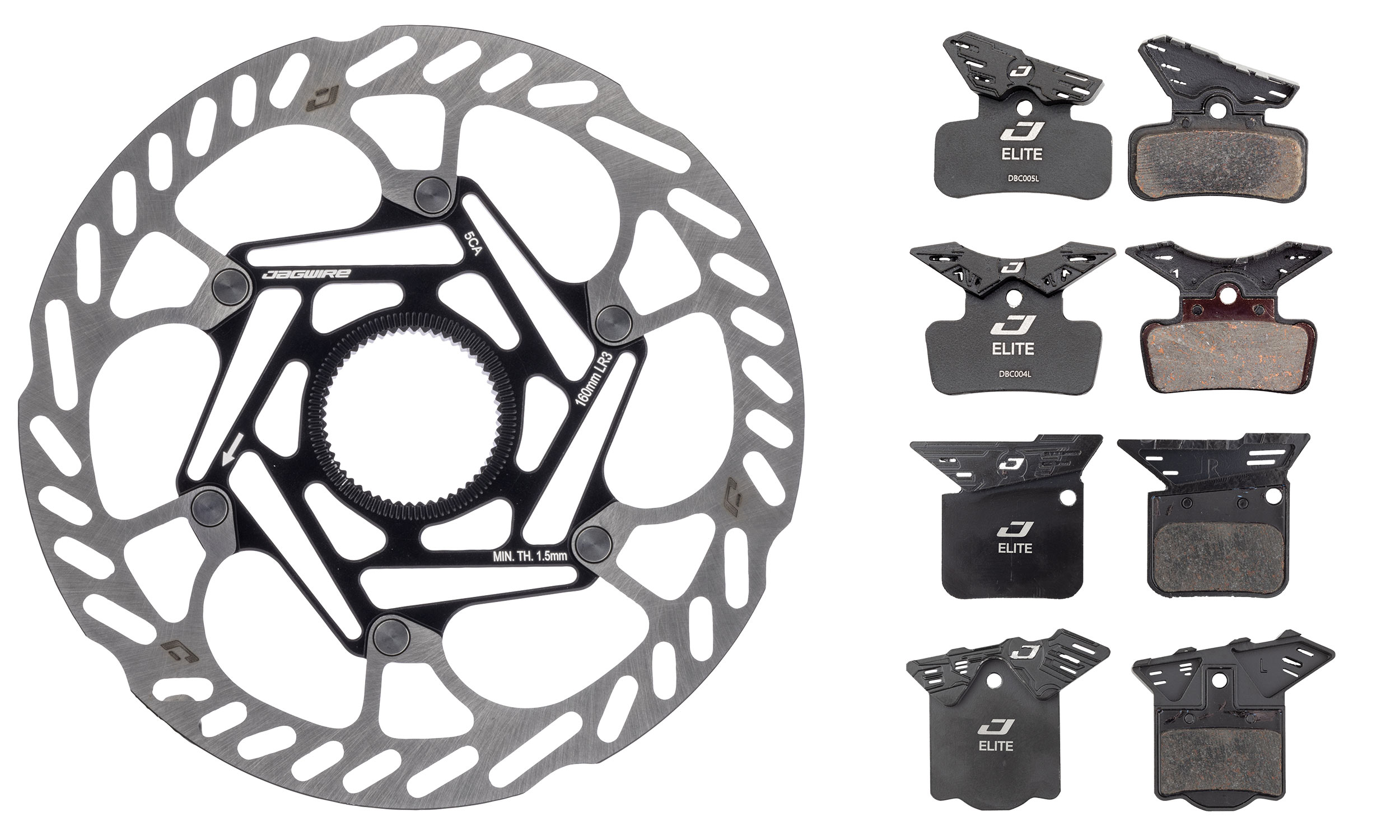 Jagwire Pro LR3 brake rotors and vented Elite pads boost your current disc braking performance: rotor and pad options