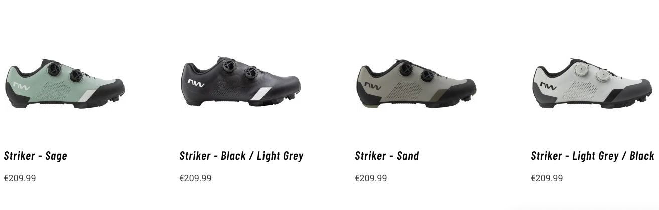 screenshot showing the four color options for the Northwave Striker shoes