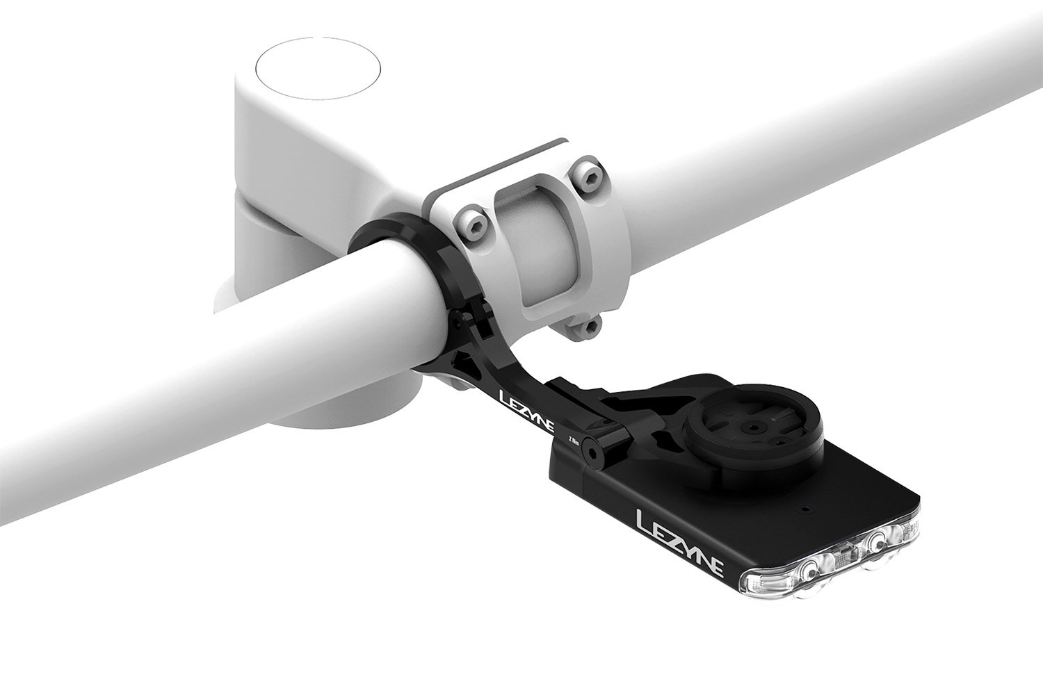 studio image or rendering of the Lezyne Flexi Forward mount with the Road Drive 500 light attached