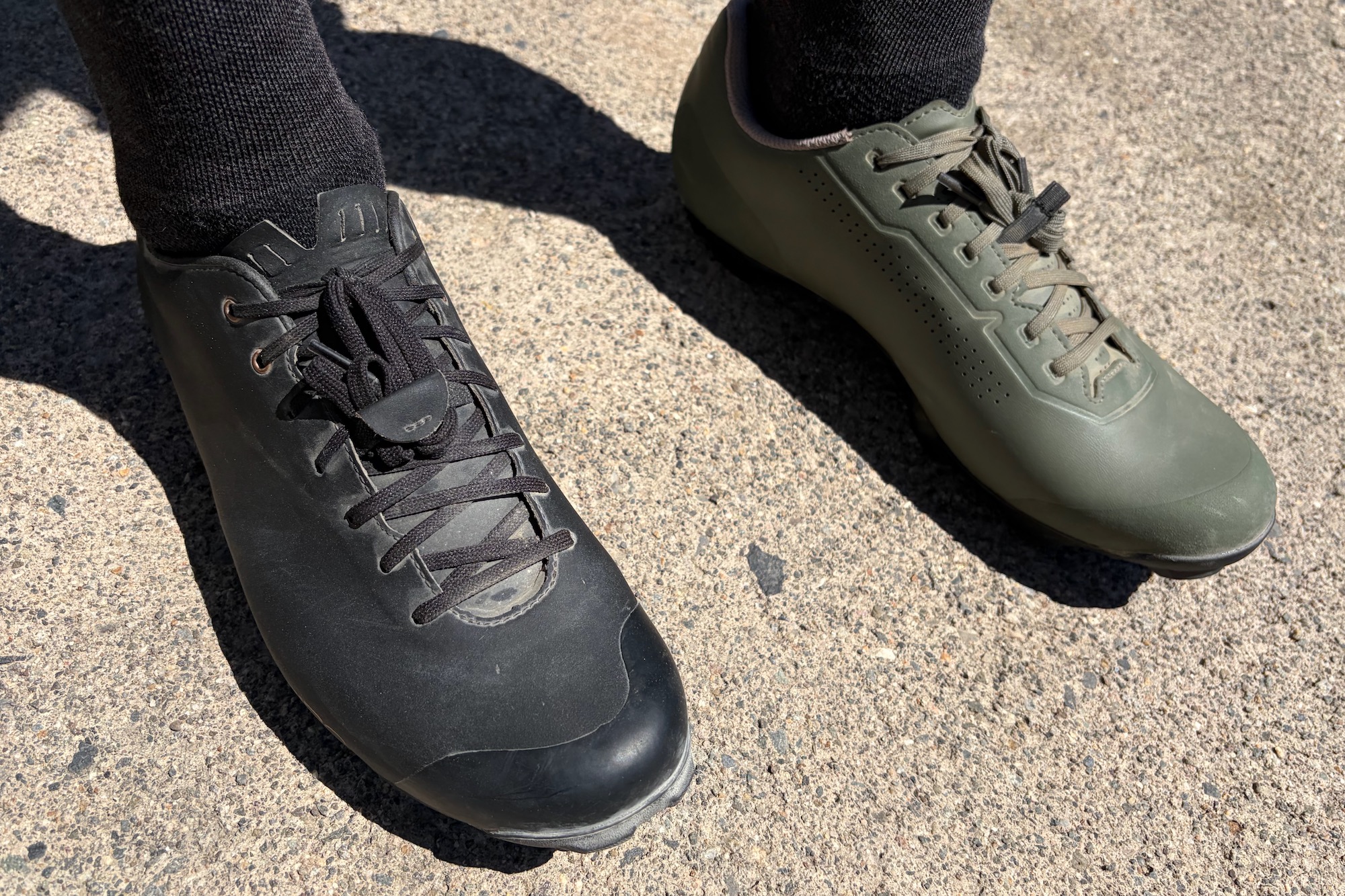 comparison photo showing the Giro Empire XC and Stylus XC shoes next to each other.