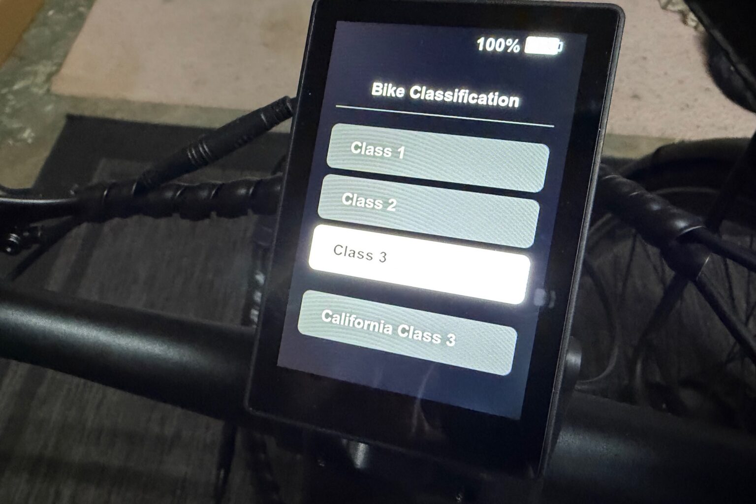 The ebike-class options on the menu of the Lectric XPress2